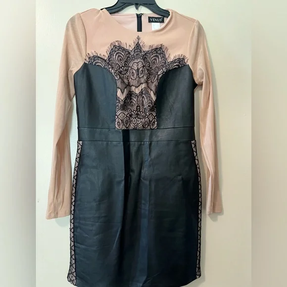 chinese dress ladies Faux-Leather And Lace Dress main image 0